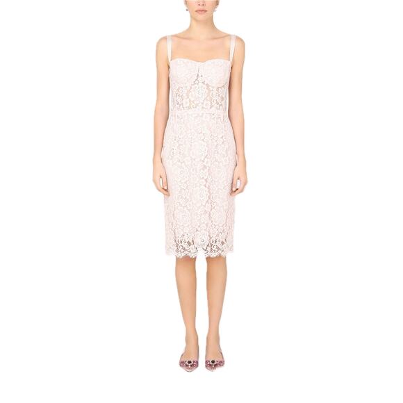NWT DOLCE & GABBANA Floral Lace Bustier MIdi Dress Pink IT 44 / L - Picture 4 of 13
